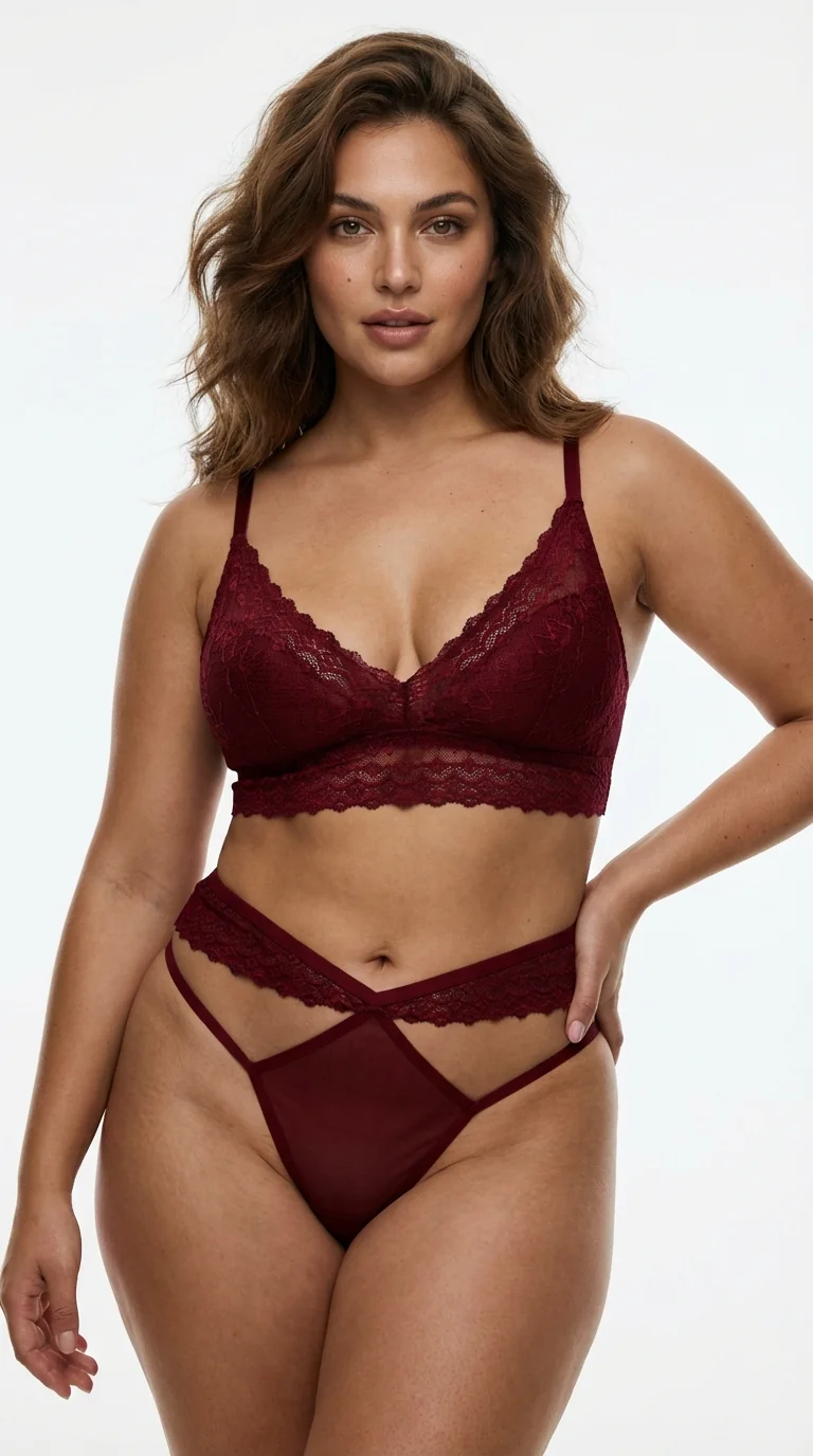 Bordo Dantel Bel Bantlı Tanga - Dantel Kumaş Detayı